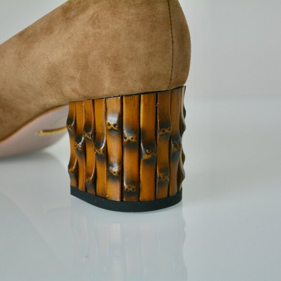 NIB GUCCI SUEDE LEATHER DAHLIA BAMBOO PUMPS - Picture 8 of 11